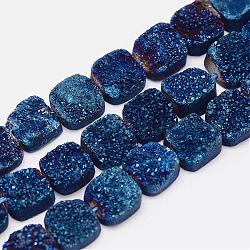 Galvanizadas druzy naturales hebras de abalorios de cristal de cuarzo, cuadrado, grado ab, azul chapado, 10~10.5x10~10.5x5~6.5mm, agujero: 1 mm, aproximamente 20 pcs / cadena, 7.8 pulgada (200 mm)