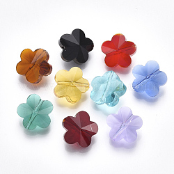 Transparente Glasperlen, facettiert, Blume, Mischfarbe, 10x10x6.5 mm, Bohrung: 1 mm