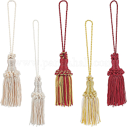 BENECREAT 5Pcs Handmade Charm Tassels, 5 Colors Handmade Tassel Craft with Tether and Wood Inner Core for Purse, Backpack, Car Ornament, about 17cm