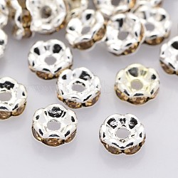 Abalorios de latón Diamante de imitación espaciador, aaa grado, borde ondulado, sin níquel, color plateado, rerondana plana, luz colorado topaz, 8x3.8mm, agujero: 1.5 mm