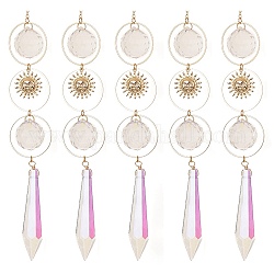 AB Color Plated Crystal Cone Big Pendant Decorations, Hanging Sun Catchers, with Brass Sun Pendants, for Home Decorations, Golden, 300mm, Hole: 10mm