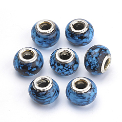 Handgemachte glasperlen murano glas großlochperlen, mit Messing-Doppelkerne, Großloch perlen, Rondell, marineblau, 14~14.5x10~11 mm, Bohrung: 5 mm