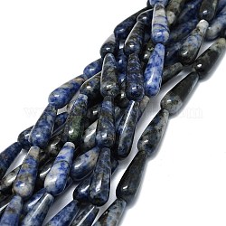 Perles de jaspe tache bleue naturelle, goutte d'eau, 30x10mm, Trou: 1.4mm, Environ 13 pcs/chapelet, 15.75'' (40 cm)