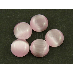 Cat Eye Glass Cabochons, Half Round/Dome, Pink, about 14mm in diameter, 3.5mm thick