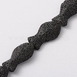 Brins de perles de pierre de lave naturelle, teinte, poisson, noir, 26x17x7~8mm, Trou: 1mm, Environ 16 pcs/chapelet, 16.1 pouce