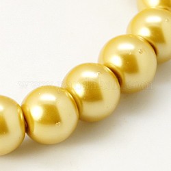 Glass Pearl Beads Strands, Pearlized, Round, Khaki, 12mm, Hole: 1mm, about 68pcs/strand, 30.71 inch(78cm)