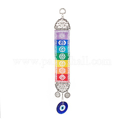 Handmade Lampwork Evil Eye Pendant Decorations, 7 Chakra Cloth Hanging Ornament, with Alloy Finding, for Meditation, Yoga, Home Decor, Antique Silver & Platinum, 320mm, Hole: 14x10mm