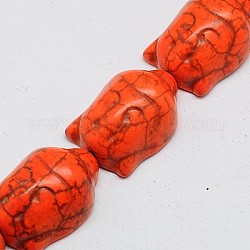 Filo di perline turchesi sintetici, tinto, Budda, arancio rosso, 29x20x13mm, Foro: 1 mm, circa 90pcs/1000g