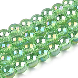 Placcare trasparente perle di vetro fili, ab colore placcato, tondo, verde chiaro, 6~6.5mm, Foro: 1.4 mm, circa 67~70pcs/filo, 14.76 pollice ~ 15.16 pollici (37.5~38.5 cm)