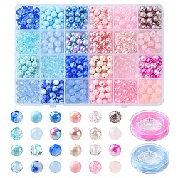DIY Candy Color Bracelet Making Kit, Including Acrylic Round Beads, Elastic Thread, Mixed Color, 7.5~8x7~7.5mm, Hole: 1.8~2mm, 600Pcs/set