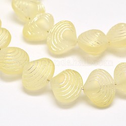 Frosted Electroplate Glass Shell Beads Strands, AB Color Plated, Champagne Yellow, 12x14.5x10mm, Hole: 1mm, about 32pcs/strand, 16inch