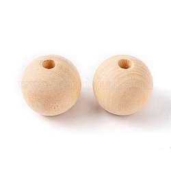 Perles de bois non finies, perles en bois naturel perles d'espacement, sans plomb, ronde, mocassin, 20mm, Trou: 4mm, 47~50 pcs / boîte