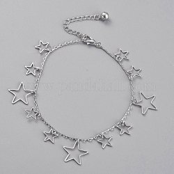 Cavigliere di fascino di stelle d'ottone, con catene portacavi e ciondoli a campana, platino, 8-5/8 pollice (21.8 cm)