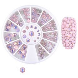 Glass Rhinestone Flat Back Cabochons, Nail Art Decoration Accessories, Faceted, Half Round, Rose Water Opal