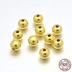 925 Sterling Silver Round Beads, Real 24K Gold Plated, 3mm, Hole: 1~1.2mm, about 400pcs/20g