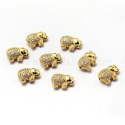 Cremagliera in ottone placcatura perline zirconi, placcato di lunga durata, elefante, oro, 9.5x13.5x5mm, Foro: 1.5 mm