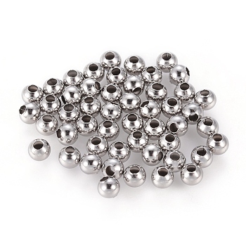 304 perles rondes creuses en acier inoxydable, pour la fabrication de bijoux artisanaux, couleur inoxydable, 4x4mm, Trou: 1.5mm