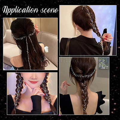 2 шт. двухцветная металлическая цепочка для волос с подвесками в виде луны и звезд и железными заколками-гребнями для волос&nbsp;OHAR-GF0001-35-1