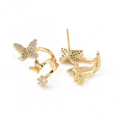 Серьги-гвоздики в виде бабочки из прозрачного кубического циркония EJEW-C040-07G-1