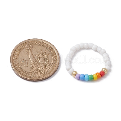 Растягивающиеся кольца из стеклянного бисера для женщин RJEW-JR00657-1