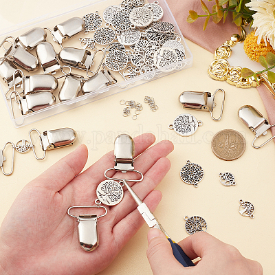 AHADERMAKER DIY Retro Tree of Life Sweater Shawl Clip Making Kit, Including  Alloy Links Connectors, Metal Baby Pacifier Clips, Antique Silver