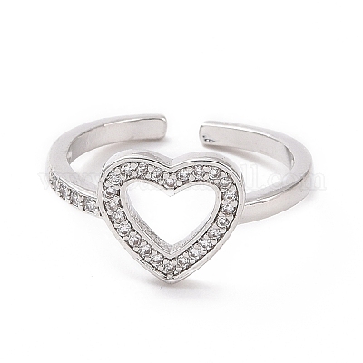 Кольцо-манжета с открытым сердцем из прозрачного кубического циркония RJEW-I094-03P-1