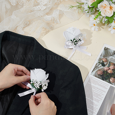 2шт. 2 стиля бутоньерка из искусственной розы из полиэстера и смолы AJEW-AR0004-97-1