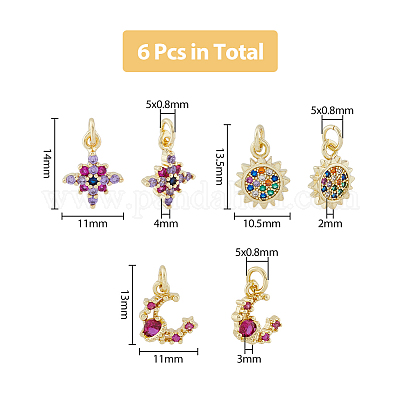 6шт 3 стиля латунные микропаве кубические циркониевые подвески KK-DC0003-17-1