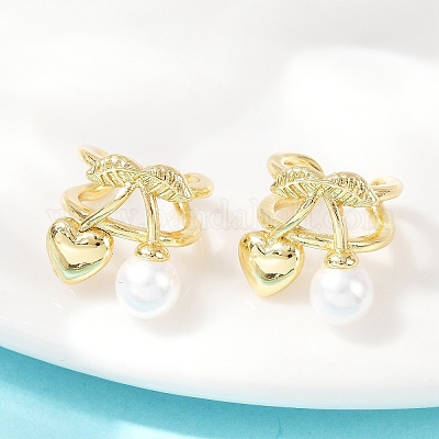 Серьги-манжеты из латуни и пластика с имитацией жемчуга EJEW-Q036-01G-1