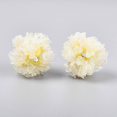 Бусины из полимерной глины со стразами и рельефными смоляными розами RESI-T059-01A-06-1