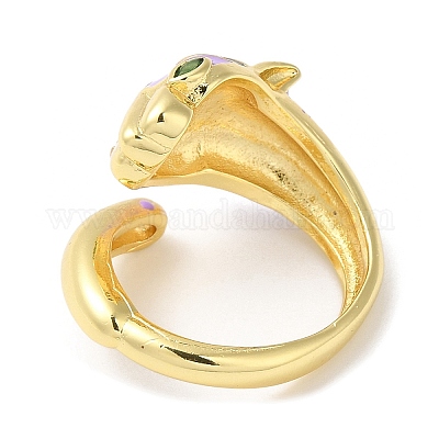 Эмалированное открытое кольцо-манжета с леопардовым принтом и фианитами RJEW-Q168-01G-1