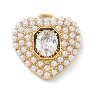 Стойка покрытие латунь микропаве прозрачный кубический цирконий с абс пластиковыми подвесками в виде жемчуга KK-G515-55G-1