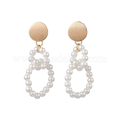 Серьги-гвоздики с латунной раковиной и жемчугом EJEW-TA00686-1