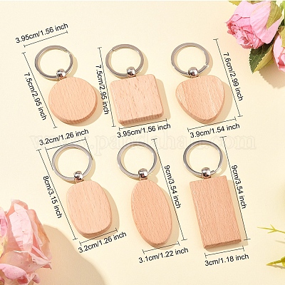 6шт брелок из натурального дерева 6 стиля HJEW-FS0001-03-1