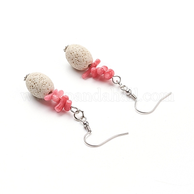 Серьги с подвесками из натурального вулканического камня EJEW-E260-A04-1