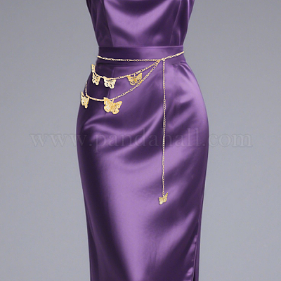 2 шт. 2 цвета алюминиевая бабочка кисточка 3 слоя цепочка на талию для женщин и девочек AJEW-HS0001-17-1