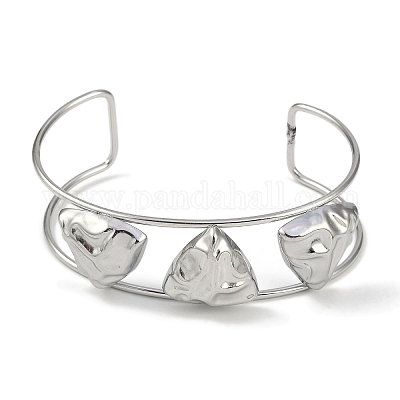 Широкие текстурированные открытые браслеты-манжеты из нержавеющей стали марки 304 BJEW-Q348-05P-04-1