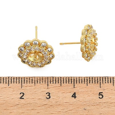 Фурнитура для сережек-гвоздиков из латуни с микропаве из прозрачных кубических цирконий KK-D102-07G-1