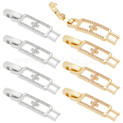 8 шт. 2-цветный прямоугольник с крестообразным покрытием из латуни с микропаве прозрачных кубических цирконий для застежек для часов ZIRC-PH0001-48-1