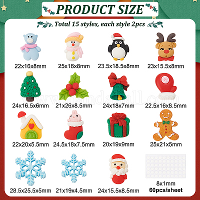 30шт 15 вида стилей Рождественская тема непрозрачные кабошоны из смолы CRES-BC0001-08-1