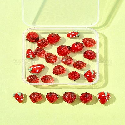 25 шт. 6 стиля бусины ручной работы в виде клубники в технике лэмпворк 3D LAMP-FS0001-19-1