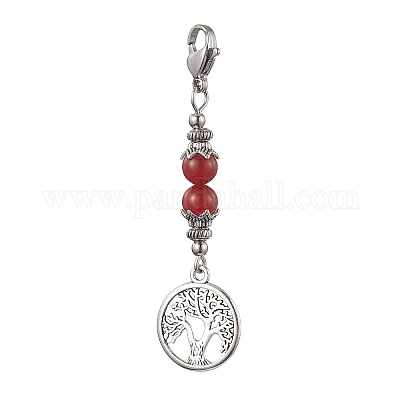 Древо жизни из сплава и круглый кулон из натуральных драгоценных камней HJEW-JM02021-S-1