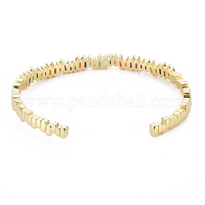 Браслет-манжета из латуни с микропаве красочный кубический цирконий BJEW-T020-01-NF-1