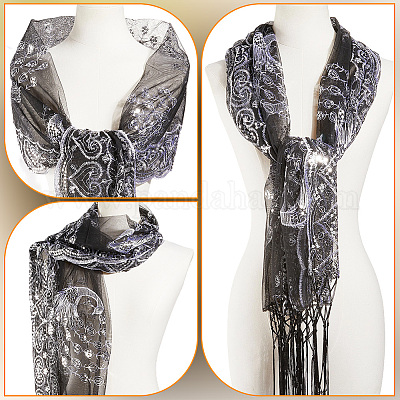 Съемная шаль из полиэстера с пайетками в виде павлина AJEW-WH20072-41B-1