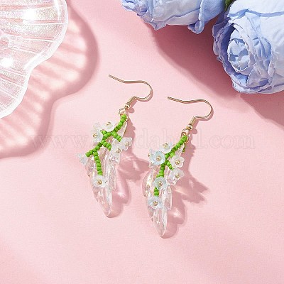 Серьги-подвески из стеклянных бусин ручной работы EJEW-MZ00546-1