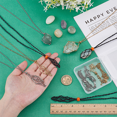 9 шт. 9 стиля полиэстер и 304 нержавеющая сталь цепь пустой макраме мешочек ожерелье изготовление NJEW-PH01602-1