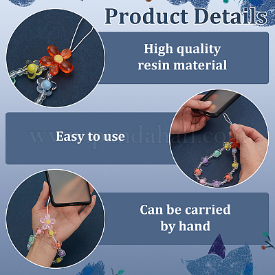 6 шт. 6 стиля красочные цветочные смоляные бусины цепочки мобильные ремешки&nbsp;AJEW-FG0007-34-1