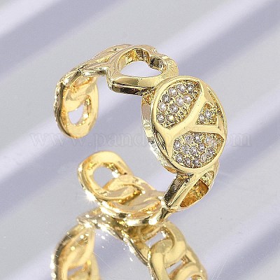 Открытые манжеты из латуни с микропаве и прозрачным цирконием для женщин RJEW-K289-02G-Y-1