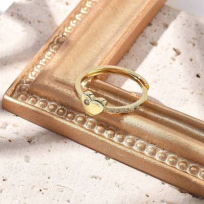 Регулируемые кольца для женщин с микропаве из латуни и кубическими цирконами RJEW-U032-05G-1