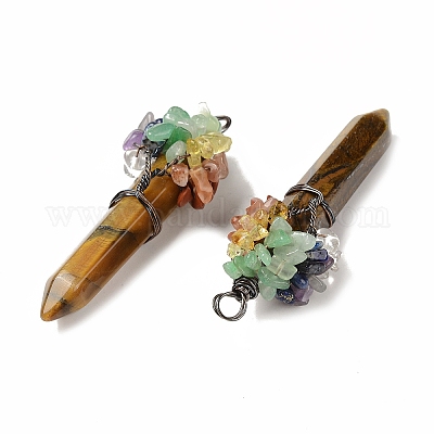 7 большая подвеска с заостренными чакрами из натурального тигрового глаза G-C012-01R-03-1